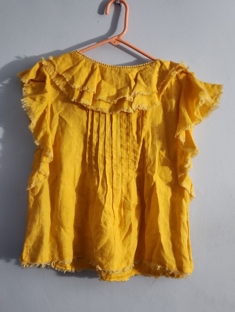 Faherty Yosepha Linen Top Blouse Ruffles Raw Edge Summer Sz S - Picture 6 of 7